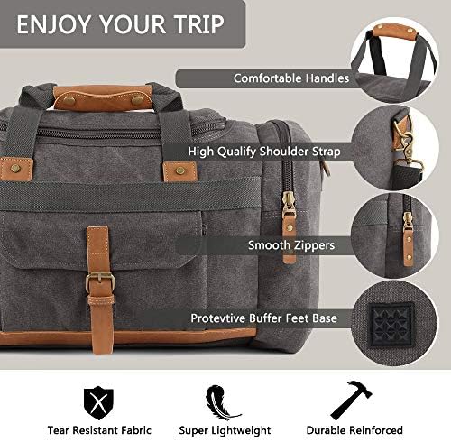 Plambag Canvas Duffle Bag, 50L Large Travel Duffel for Overnight Weekend Luggage(Gray) 6 Plambag Canvas Duffle Bag, 50L Large Travel Duffel for Overnight Weekend Luggage(Gray)