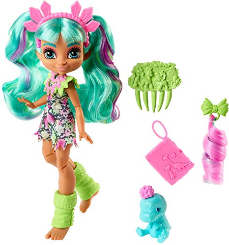 Muñeca Rockelle Cave Club Mattel con accesorios y dinosaurio miniatura 1