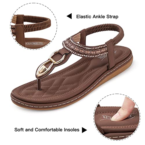 Image of SHIBEVER Flat Sandals for Women Dressy: Comfortable Thong Slip On Sandal | Elastic Ankle Strap Bohemian Women's Flats Shoes - Summer Comfort Flip Flops Open Toe Orthopedic for Walking Casual