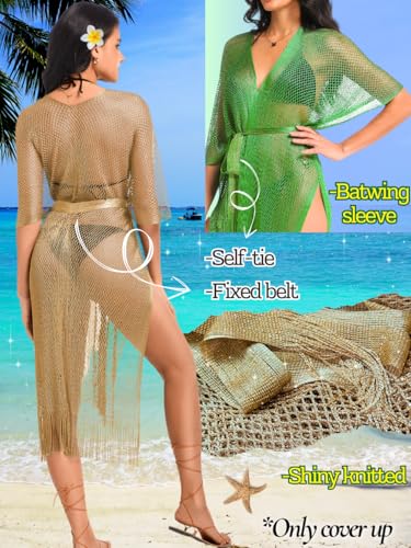Kaei&Shi Sexy Swimsuit Beach Coverups,Long Kimonos for Women,Open Front Crochet Summer Cardigan Fits 0-123