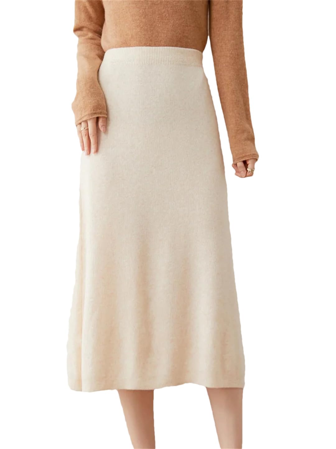 Yeuyyben Gonna in lana da donna Autunno Inverno Media Lunghezza a Vita alta Cashmere Gonna spessa A-Line Knit Gonna