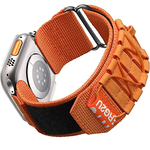 Upeak Nylon Bracelet Compatible avec Apple Watch Ultra 49mm 44mm 42mm 45mm, Tressé Bracelet Sport avec Velcro Homme pour iWatch Series 8 7 6 5 4 3 2 1 SE, XL-Orange Cover