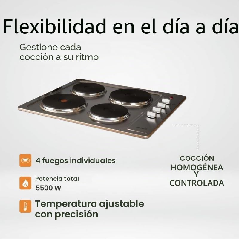 PLACA DE COCCIÓN ELÉCTRICA INOX 4 LUCES 5500 W| BELDEKO