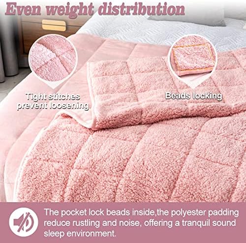 Topblan Sherpa Fleece Weighted Blanket 6.8kg, Uniformed Color with Fuzzy Fleece and Shaggy Sherpa to Help with Better Sleep, 150 x 200 cm Pink
