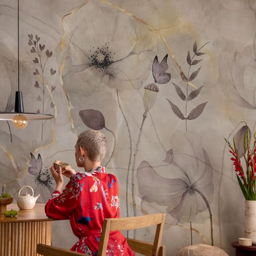Papier peint fleurs délicates 312x219 cm avec colle incluse pour déco salon
