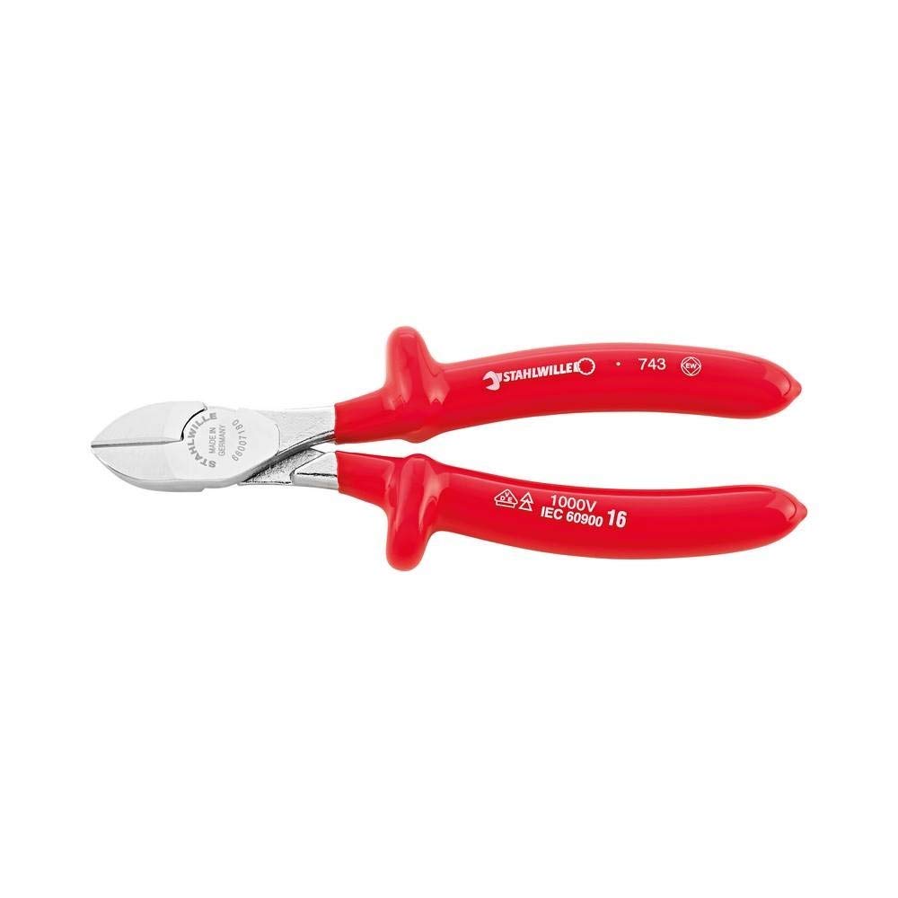 Stahlwille VDE side cutter standard bevel L.140 mm head chrome plated handles dip-coated insulation DIN EN 60900, IEC 900 certified up to 1000V AC/1000 V