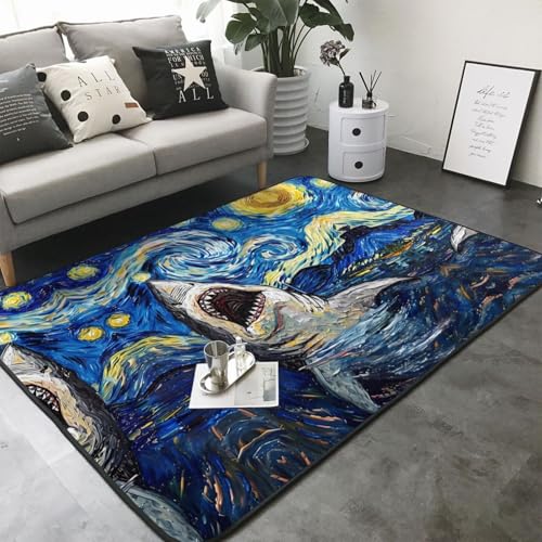 Tapis requin lavable et antidérapant avec motif rétro grand format - 4