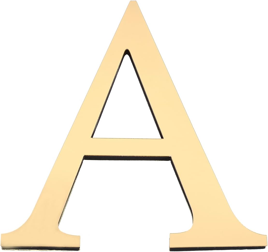 PATIKIL 7.87 Inch 3D Acrylic Alphabet Mirror Wall Stickers Letter W Self-Adhesive Home Decor Letter Sign Art Sticker Decal for DIY Home Decoration Light Gold