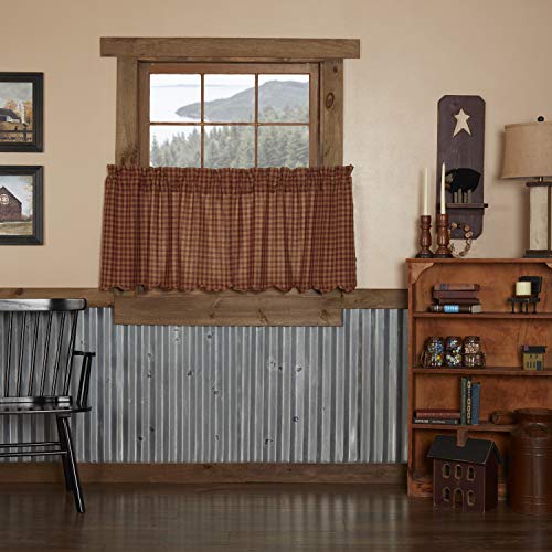VHC-Brands-Burgundy-Check-Primitive-24×36-Tier-Pair-Red-Rod-Pocket-Cotton-Kitchen-Window-Curtains VHC Brands Burgundy Check Primitive 24×36 Tier Pair Red Rod Pocket Cotton Kitchen Window Curtains