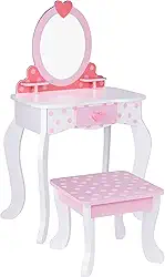 TOOKY TOY, Penteadeira Infantil com Espelho e Banqueta Madeira Rosa Tooky Toy