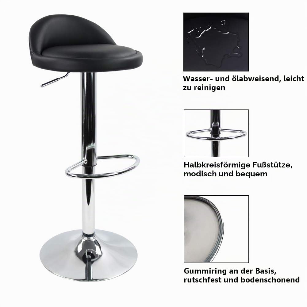 KKTONER Barhocker Tresenhocker höhenverstellbar 60-80cm mit Fußstütze PU Leder Schwarz