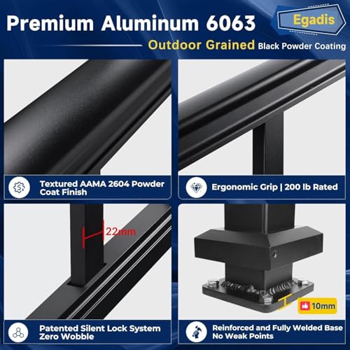 Image of Egadis 1 Pack 36 in. H x 4 ft. W Aluminum Stair Railing Kit with 2 Post, Black Textured Powder-Coat Finish Modular Aluminum Railing Kit for Outdoor Decks, Porches & Balconies (2 Post, 1 Panel)