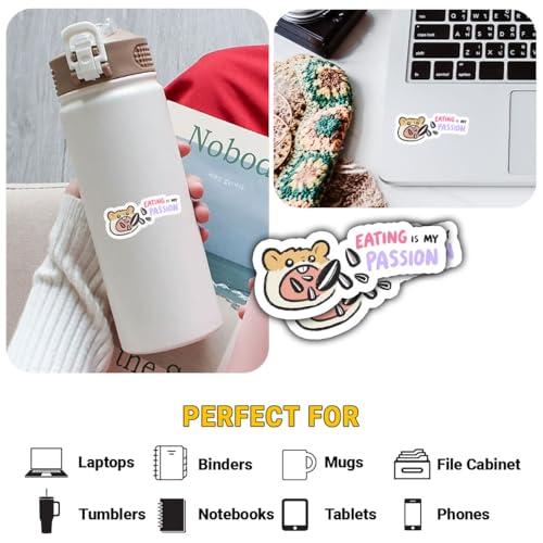Pack de 3 calcomanías de hámster Eating is My Passion con diseño humorístico resistente 4