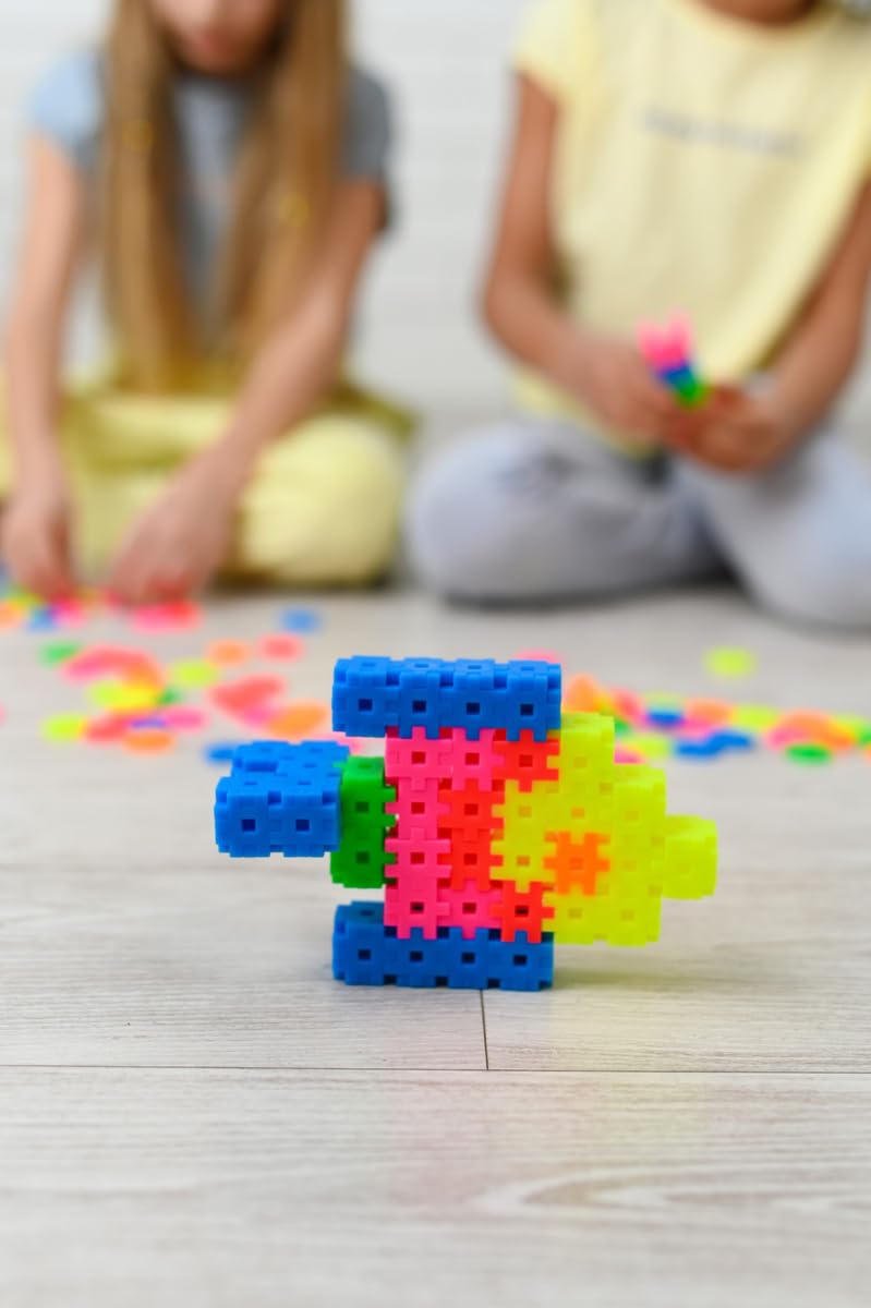 Meli Minis Neon Basic Travel Box Set - 250 bloques de construcción, juguetes creativos para niños a partir de 3 años, colores neón, escala 1:1, instrucciones de 37 x 23 cm, sin BPA, certificado CE