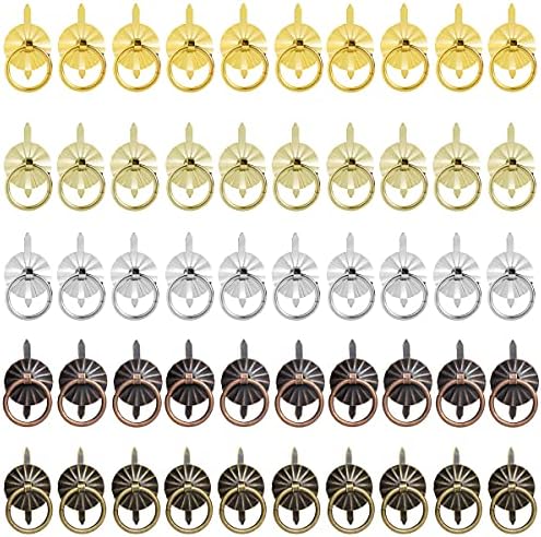 50 Pieces Metal Brad Fasteners with Pull Rings Mini Brad Paper Fasteners Metal Pull Ring Handle Art DIY Crafts Decoration Accessories for Kitchen Bathroom Drawer, 5 Colors