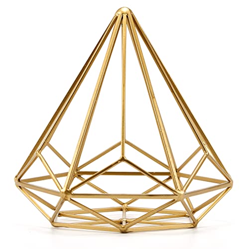 HLQMFHT 6 inches-Bright Gold Iron Sphere-Diamond Shape, Geometric Sculpture Decorative Sphere,Tabletop Decorations for Living Room, Study,Bedroom,Modern Home Decor Accents