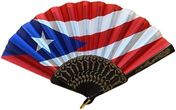 8 Inches Puerto Rico Flag Hand Fans Polyester Fabric Patriotic Design for all Purpose- 12 Pack