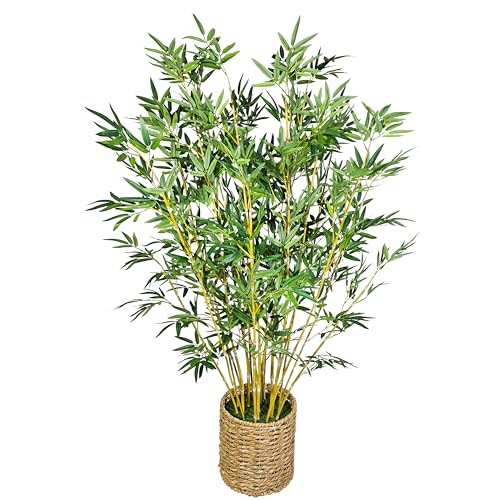 Artificial Bamboo Tree 5ft Tall, Fake Bamboo with Woven Basket Planter, 18 Trunks and Lifelike...