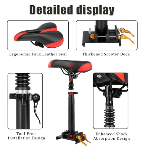 Adjustable Electric Scooter Seat for Adults – Fits 5.5\"-6.2\" Wide Curved-Edge Scooters, Ergonomic PU Cushion, Sturdy Aluminum Rod, Tool-Free Installation, Height Adjustable, Durable & Comfortable