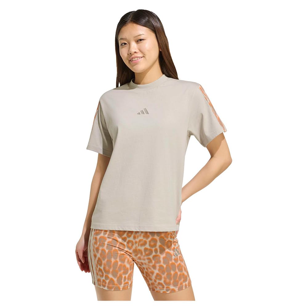 adidas Women's Seasonal Essentials Leopard Print T-Shirt with 3-Stripes, Wonder Alumina/Multicolor, XS