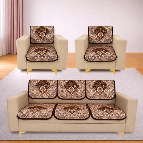 Image of Homerz Premium 'Maharaja Paradise Series' Sofa Cover | Net Fabric Sofa Cover | Washable, Anti-Dust Backed & Wrinkle Resistant Cover (Noor Mahal, 5 (3+1+1) Seater, Seat Cover with Backrest)