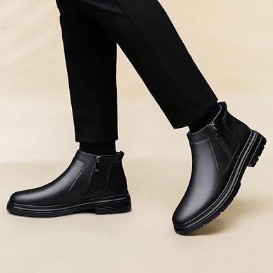 Thrym Men's Chelsea Boots Side Zip Leather Ankle Boots Non-Slip Waterproof Formal Casual Dress Boots