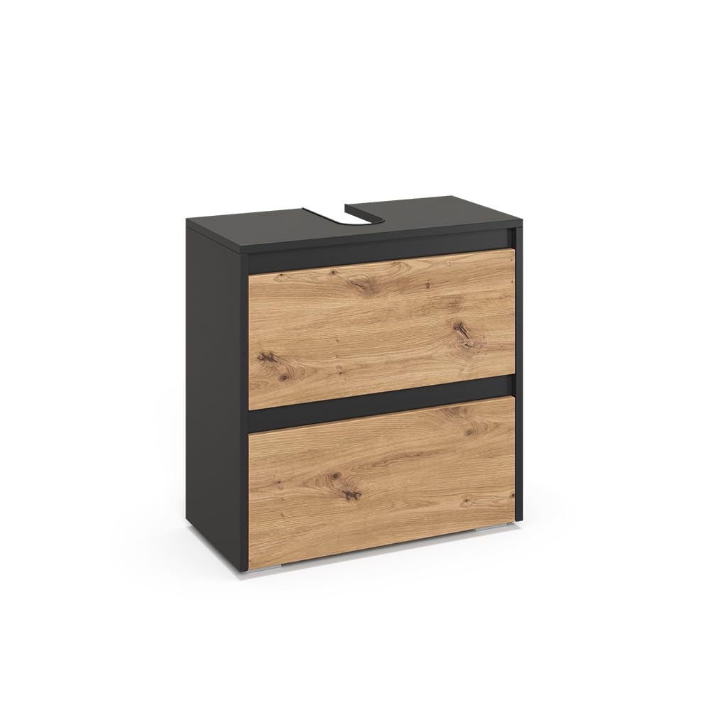 Vicco Meuble sous Vasque Simple Majest, Artisan, 60.1x62cm avec 2 tiroirs, avec découpe pour Siphon et Ouvertures de Ventilation pour l'installation