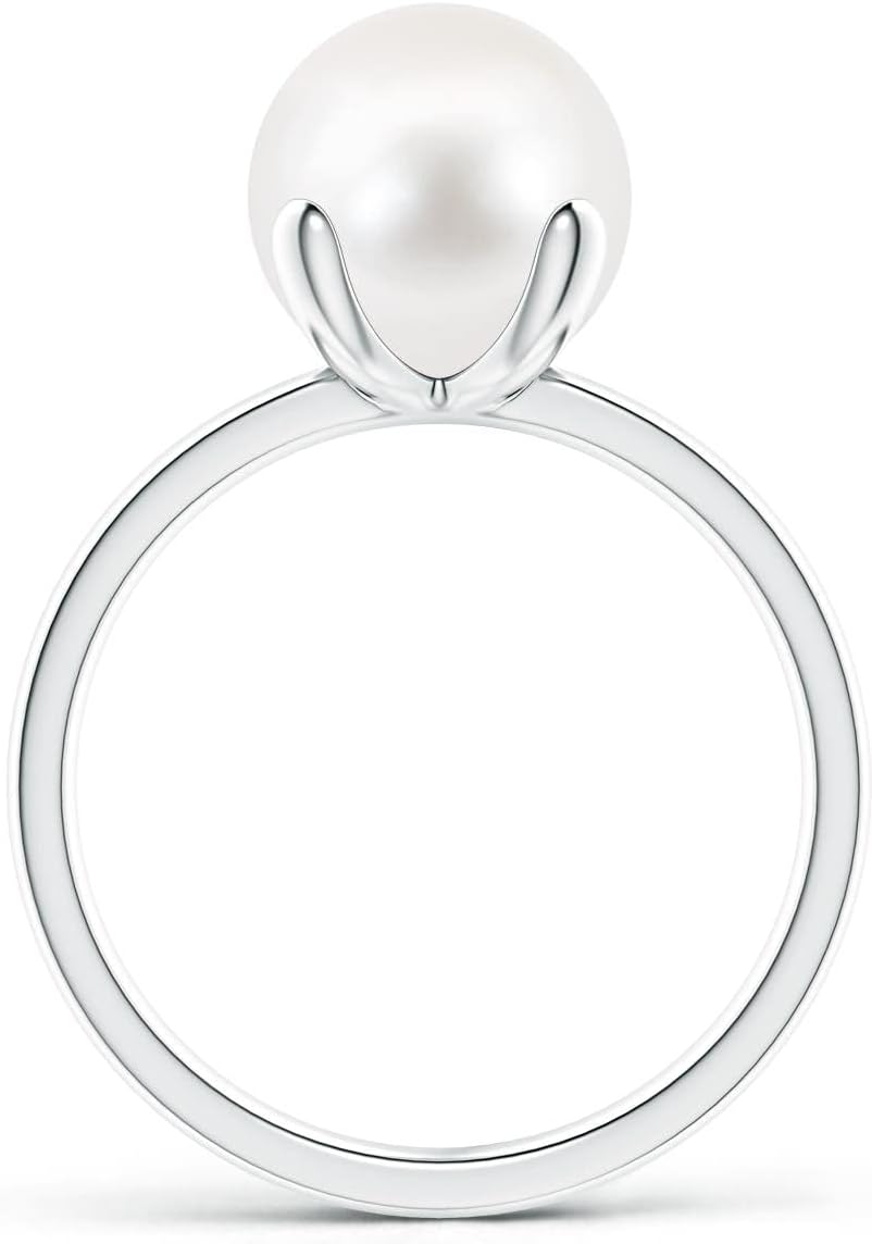 Angara Freshwater Pearl Solitaire Ring for Women | Round Freshwater Cultured Pearl Solitaire Ring in 14K Solid Gold/Silver | June Birthday, Anniversary, Gemstone Jewellery Gift