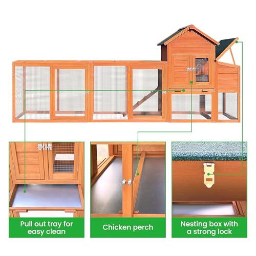 Large Chicken Coop with Run, Wooden Hen House for 2-6 Chickens,Poultry Pet Hutch with Nesting Box