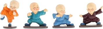 4-Pack Little Monk Statue Resin Buddha Ornament Little Monks Figurines Kongfu Monk Sculpture for Car Dashboard Fengshui Decorations - Style B