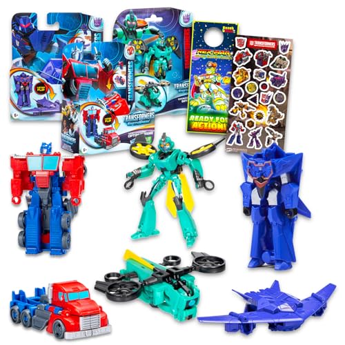 Transformers Earthspark Toys Set - Bundle with 3 Action Figures Featuring Optimus Prime, Chaos Terran, Soundwave Plus Stickers, More | Transformers Action Figures for Kids, Boys