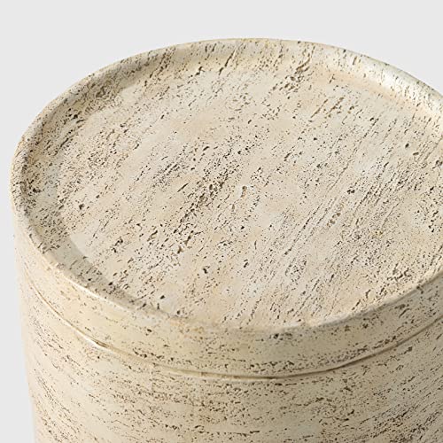 Hompus Round Outdoor Side Table, Rustic Modern Vintage Patio End Table, Weathered Stone Small Outdoor Accent Table, Small Coffee Table For Indoor Outdoor Use, Patio, Garden, Cream #TOP5