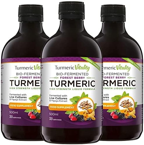 Bio-Fermented Turmeric (3-Pack) with Bio Cultures & Digestive Enzymes - Fermented High Strength Liquid Turmeric Supplement with Black Pepper & Ginger Equivalent to 2 Turmeric Capsules - 3 Pack