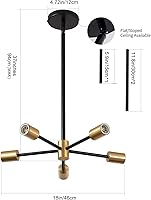 Vista 3 de Candelabro Sputnik MOUFIER, lámpara de techo en negro y dorado, altura ajustable, E27, iluminación moderna de techo, lámpara para sala de estar, 5