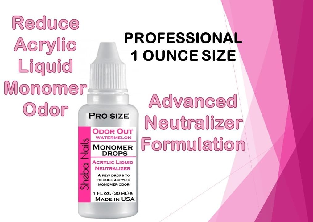 SHEBA NAILS Odor Out Monomer Drops Acrylic Liquid Neutralizer PRO 1 OUNCE WATERMELON Scent- Minimizes Acrylic Liquid Monomer Odor Helps Reduce The Smell Of Monomer Nails Extension DIY Nail Manicure