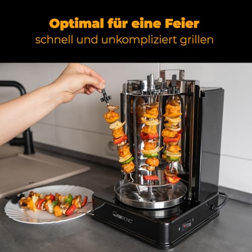 Foto von Clatronic® Döner-Vertikal-Multigrill | Multigrill Perfekt für Gyros, Kebab & mehr | Gyrosgrill für Fettfreies Grillen zuhause | Dönergrill Inkl. Drehspieß & 6 Fleischspieße | DVG 3686
