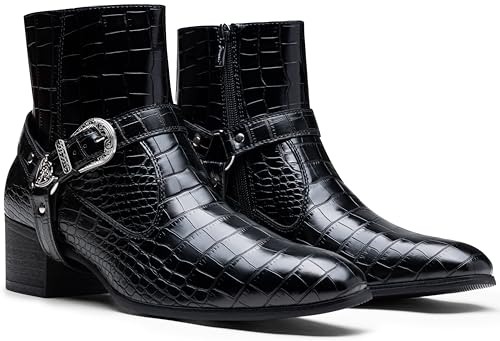 Image of Jousen Men's Cowboy Ankle Boots Crocodile Buckle Strap