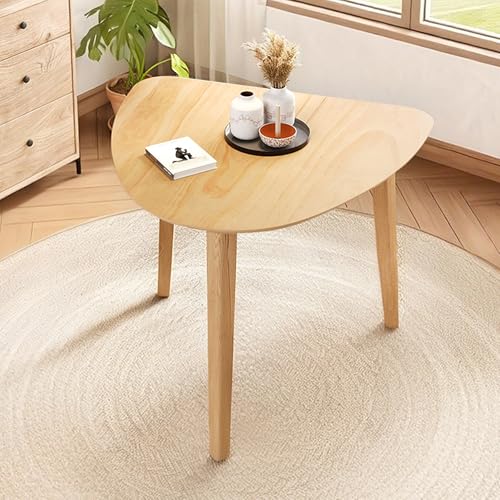 Image of Merax Modern Triangular Side Table, Space-Saving 36 inch Wood Accent Table for Living Room, Bedroom, Solid Rubber Wood & MDF, Natural
