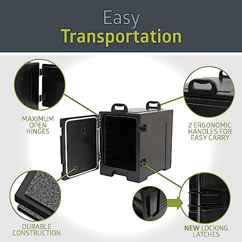 Pearington Commercial-Grade Insulated Food Pan Carrier for 5 Full-Size Pans, End-Loading Non-Electrical Stackable Hot Box Food Warmer with Handles, Black