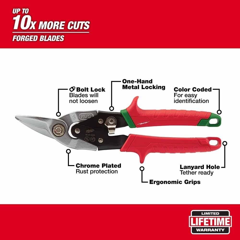 For Milwaukee 48-22-4533 10" 3 Piece Aviation Snip Set - Left, Right, and StraightINCLUDES: