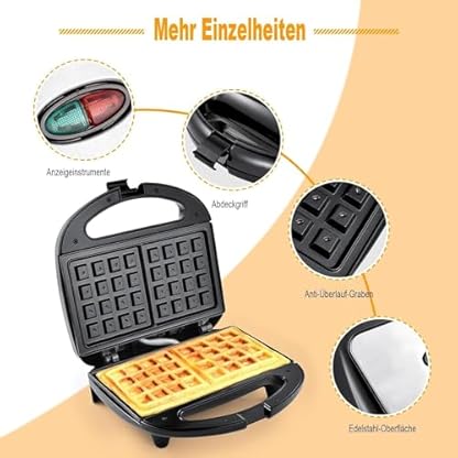 YASHE Waffeleisen Belgische Waffel/Brüsseler Waffeln, Doppel Waffeleisen, 750W, Antihaftbeschichtet mit Automatische Temperatur & Kontrollleuchten – Bild 5