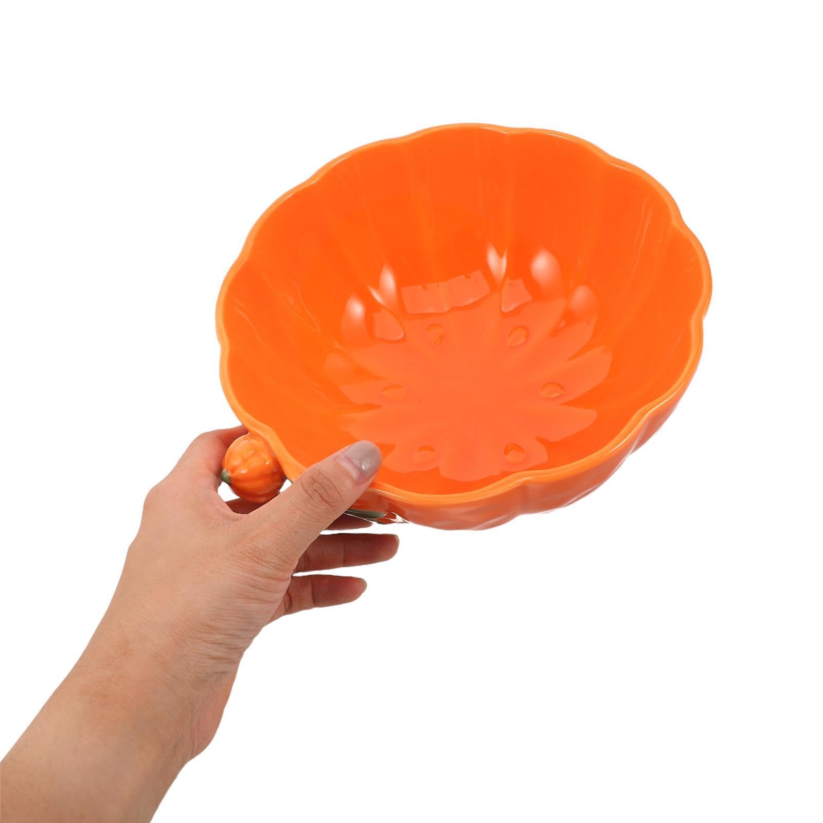 Operitacx Cuencos de cerámica con forma de calabaza: ramequines grandes de 1300 ml/47 oz para otoño, cuencos para yogur, pudín y postres, platos con forma de calabaza para Halloween, Acción de