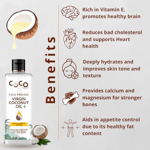Image of COCO CRUSH Cold Pressed Coconut Oil for Cooking | Extra Virgin, 100% Pure & Natural | Premium Coconut Oil for Healthy Cooking & Baking | Packed with Nutrients for Heart, Skin & Overall Wellness (50ML)