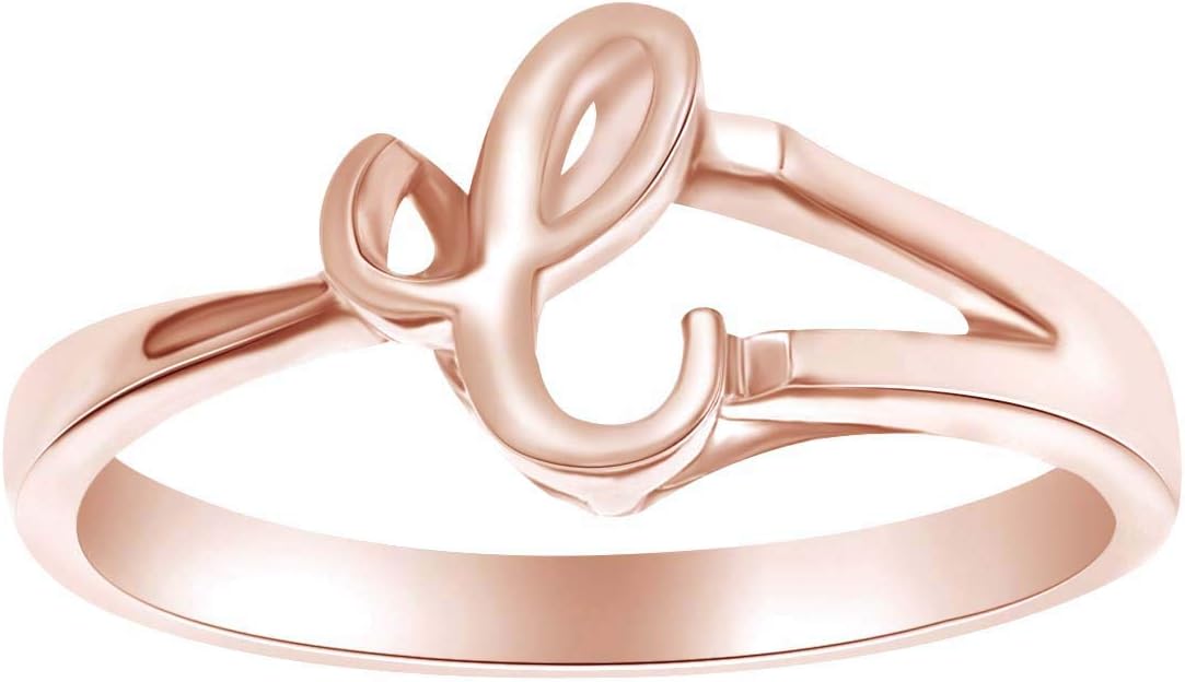 AFFY Alphabet Letter A-Z Initial Fashion Engagement Ring in 14k Rose Gold Over Sterling Silver