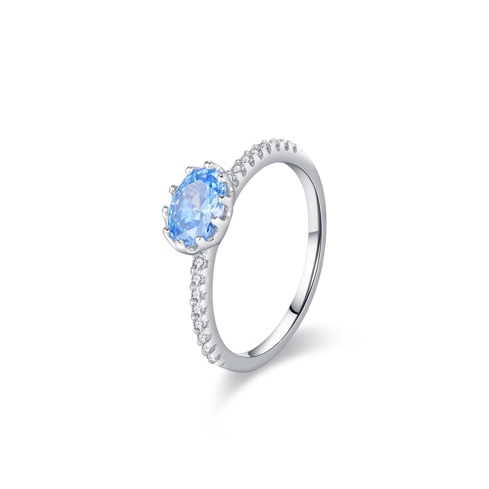 9K białe złoto pierścionek damski, pierścionek 7 x 5 mm topaz niebieski 1ct moissanit