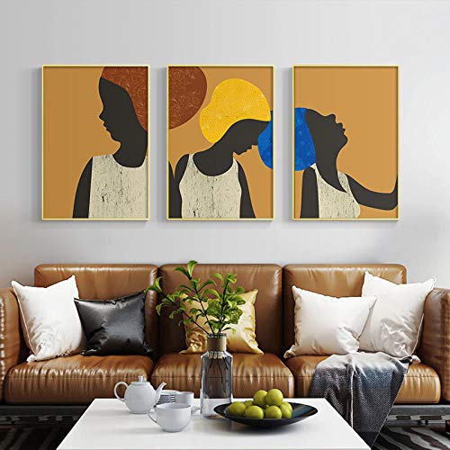 MKWDBBNM Póster e impresión de Mujer Africana Abstracta Retrato étnico Minimalista Lienzo Pintura Collage Moderno decoración del hogar contemporánea | 50x75cmx3 sin Marco Cover