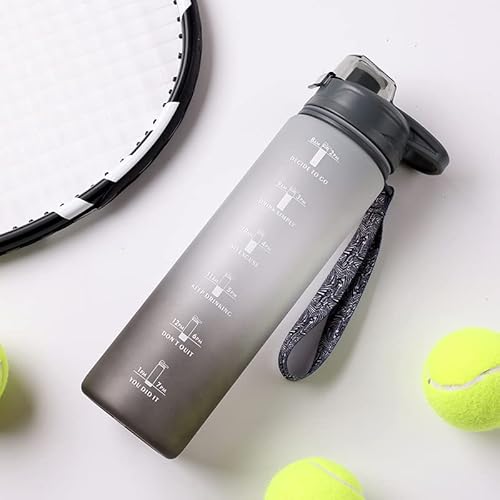 Yavoluy 水筒 1リットル ウォーターボトル 1000ml ボトル 水筒 大容量 直飲み プラスチック 軽量 タイムマーカー付きボトル 1l 自転車 大人 女の子 男の子 子ども アウトドア スポーツ 登山用 キャンプ ランニング ジム (ブラック)