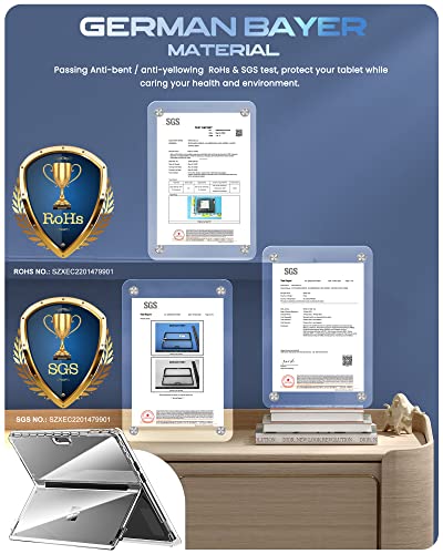 Infiland Microsoft Surface Pro 9 / Pro 9 5G Case 13 Inch 2022, Full Crystal Clear [Anti-Yellowing] All-In-One Protection Shell Cover, Work With Type Cover Keyboard & Surface Slim Pen 2, Bayer Clear #TOP5