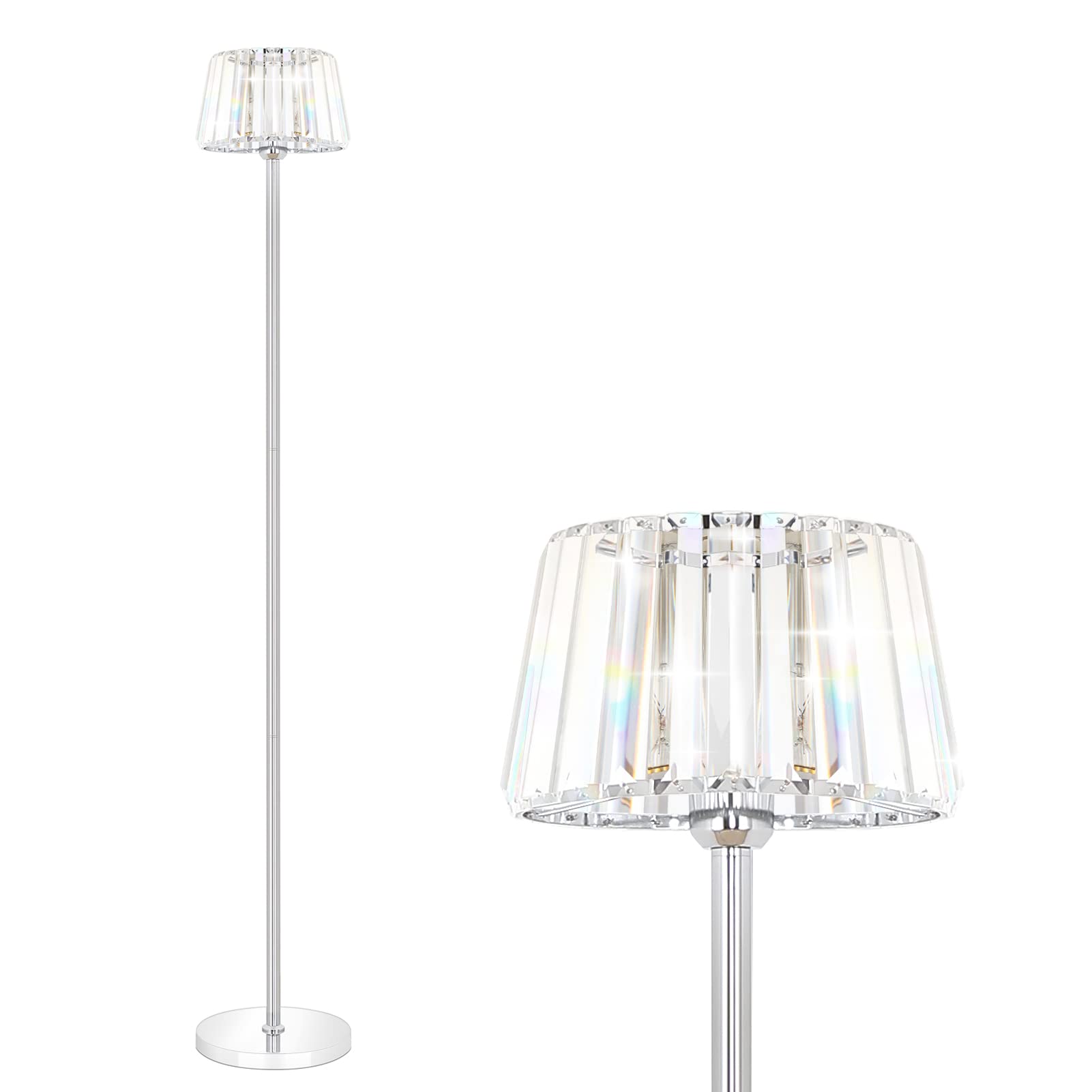 Ralbay Elegant Crystal Floor Lamp, Modern Minimalist Bedroom K9 Crystal Standing Lights, 63 Inch Chrome Crystal lamp for Contemporary Style Living Room Bedroom Office Bright Lighting(Bulb Excluded)