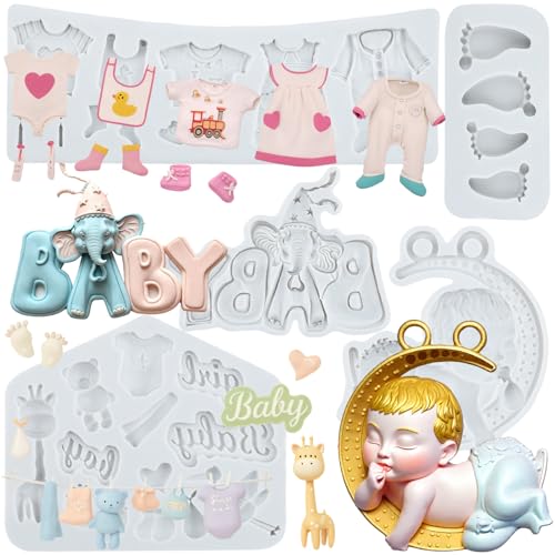 Lingzhi Baby Fondant Molds Baby Clothes Silicone Mold Set Of 5